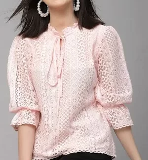 Quotient Women's Self Design Lace Regular Smart Casual Top